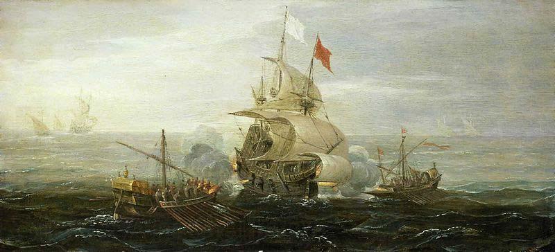Aert Anthonisz A French Ship and Barbary Pirates Spain oil painting art